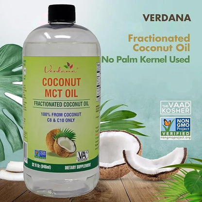 Verdana MCT Oil, Fractionated, Genuine 100% Coconut Derived, Kosher Food Grade, Vegan, Non-GMO, Great for Keto and Paleo D...