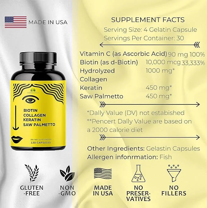 Biotin Vitamins with Collagen, Keratin & 10000 mcg 120 Capsules