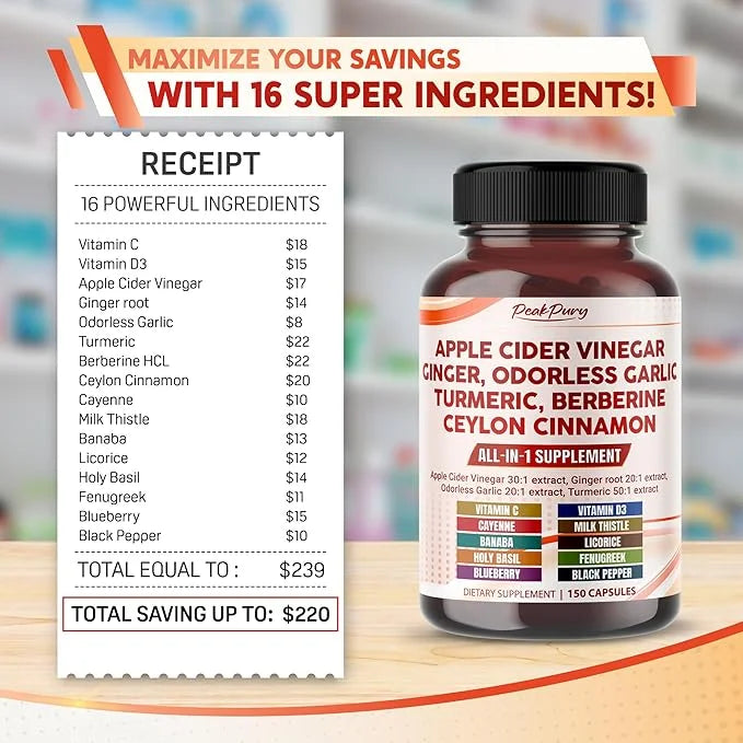 Apple Cider Vinegar 9000mg Ginger 1000mg 600mg Turmeric 1000mg Berberine 600mg -