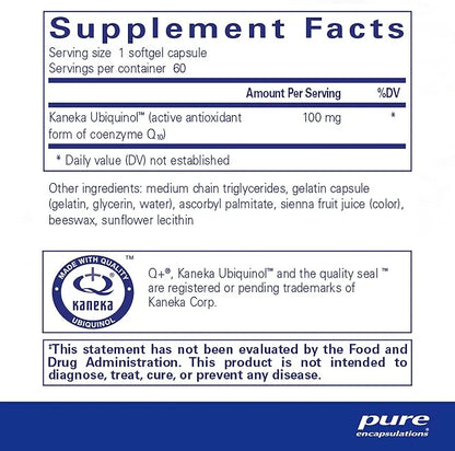 Pure Encapsulations Ubiquinol-QH 100 mg CoQ10 - 60 Softgel