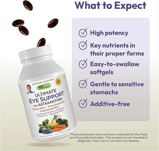 ANDREW LESSMAN Ultimate Eye Support 60 Softgels 12mg Lutein, 6mg Zeaxanthin, 4mg Astaxanthin,