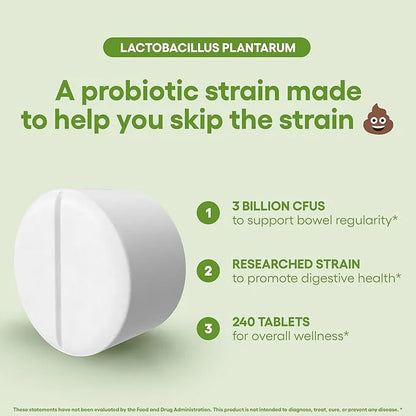 Lactobacillus Plantarum Probiotic Supplement 240 Tablets 3 Billion CFU Probiotics for Men & Women Supports Intestinal Dige...