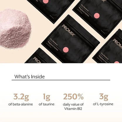 Promix Pre-Workout Powder, Raspberry Lemon B12, Caffeine,