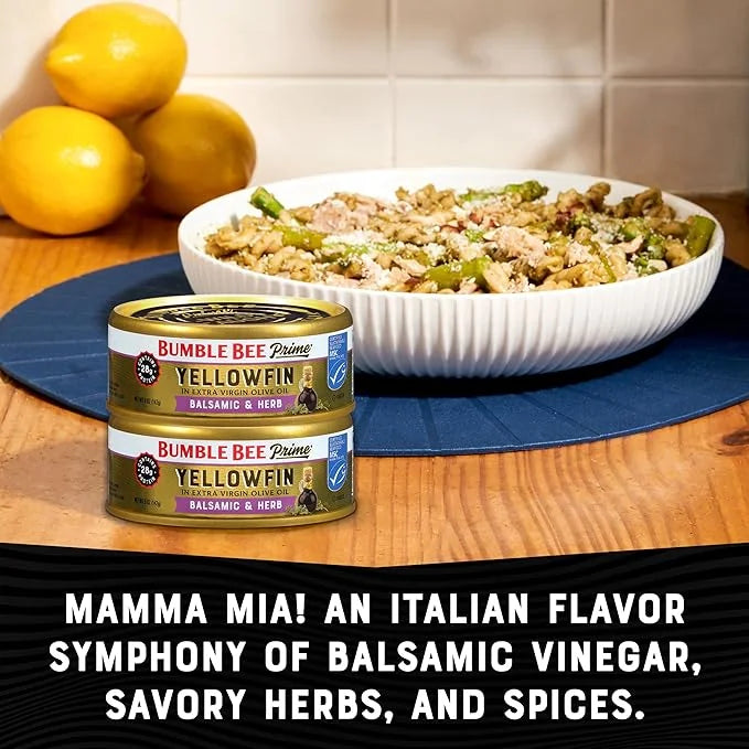 Bumble Bee Prime Balsamic & Herb Yellowfin Tuna in Extra Virgin Olive Oil, 5 oz Can - Wild Caught Ahi Tuna - 28g Protein P...