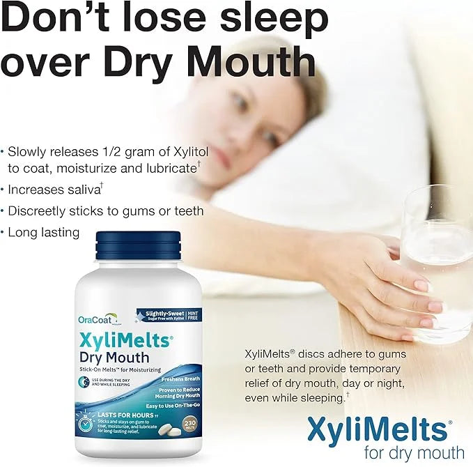 Oracoat XyliMelts Dry Mouth Relief Moisturizing Stick-On-Melts w/Xylitol, 230 Count, Slightly Sweet, Helps Stimulates Sali...