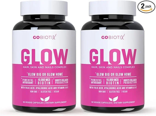 Glow Vitamins - Hair Skin and 10,000mcg Biotin 180 Capsules
