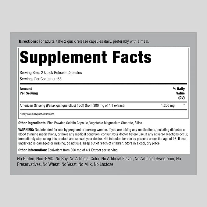 Piping Rock American Ginseng 1200 mg 110 Capsules