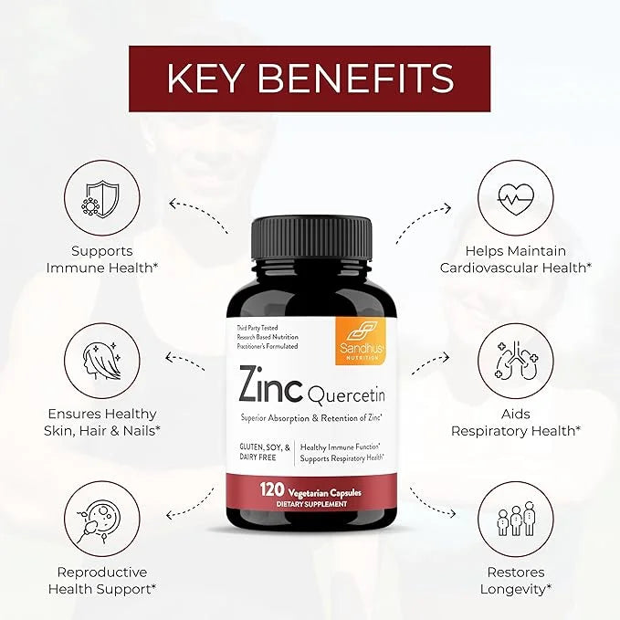 Sandhu’s Zinc Quercetin 120 Vegetarian Capsules – Zinc Supplements for Antioxidant Immune Support Zinc for Men and Women –...