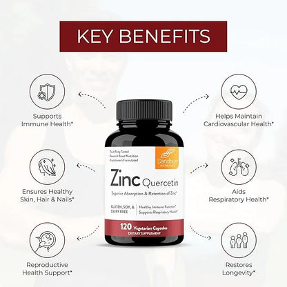 Sandhu’s Zinc Quercetin 120 Vegetarian Capsules – Zinc Supplements for Antioxidant Immune Support Zinc for Men and Women –...