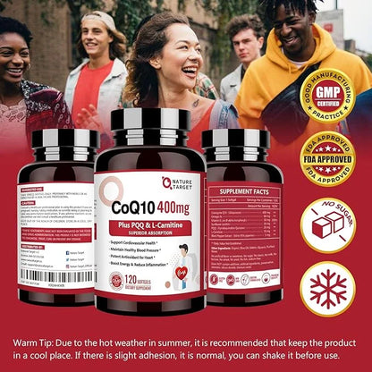 NATURE TARGET CoQ10-400mg with PQQ, Omega-3s Coenzyme-Q10 with 120 Servings