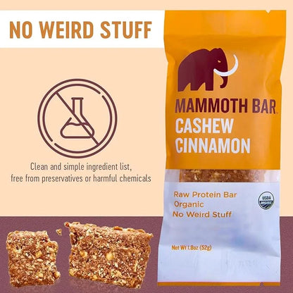Cashew Cinnamon Bar- Organic, Paleo, Gluten Free and Raw by Mammoth Bar, 10-12g Protein, 1.8 Oz. Bar (10 Bars) … - Product...