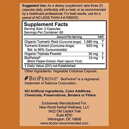 Turmeric Curcumin with Bioperine - 360 Veggie Capsules - 2250mg 95% Curcuminoids with Black Pepper Supplement and Triphala...