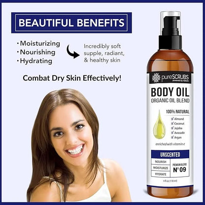 pureSCRUBS Ultra Moisturizing Unscented Body Oil Spray for Dry Skin, Massage, Stretch Marks, Organic Super Blend of Jojoba...