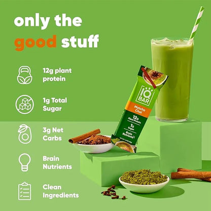 IQBAR Brain and Body Plant Protein Bars - Matcha Chai - 24-Count Low Carb - Gluten Free, High Fiber, Vegan Snacks - Low Su...