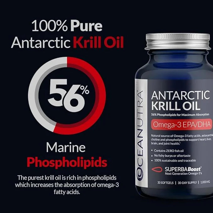 100% Pure Krill Oil 1000mg, Omega 3, Highest 56% Phospholipids,
