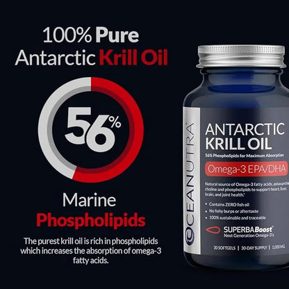 100% Pure Krill Oil 1000mg, Omega 3, Highest 56% Phospholipids,