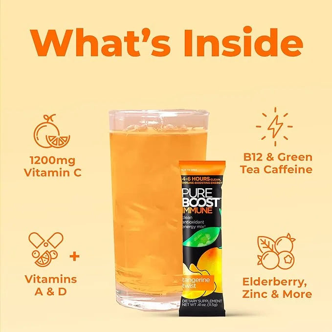 Pureboost Immune Clean Energy Drink Mix: 1200 mg 28 Vitamins, 30 Count)