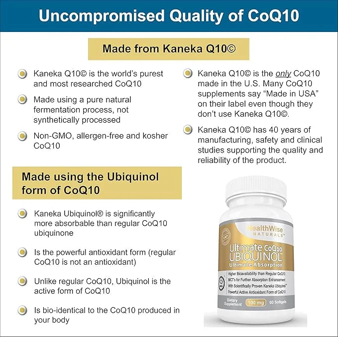 Ultimate CoQ10 UBIQUINOL 100mg - Over 4X More Effective: Maximum Absorption & Potency - Non-GMO/Soy Free - Kaneka Ubiquino...