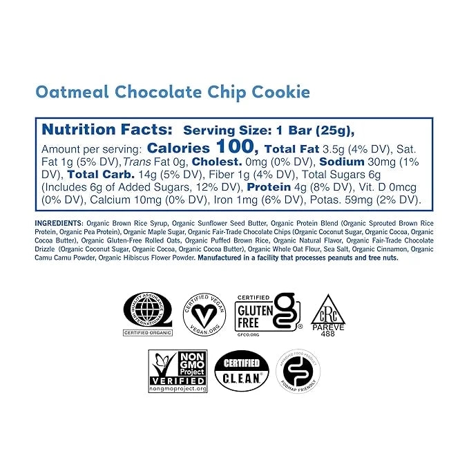 GoMacro Kids MacroBar Organic Vegan Snack Bars - Oatmeal Chocolate Chip Cookie (0.90 Ounce Bars, 7 Count) - Product Image