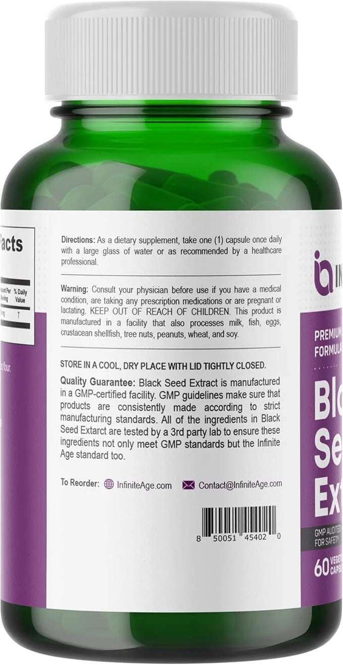 INFINITE AGE Dry Organic Black Seed Oil Extract Capsules - Nigella Sativa Seed Extract Immune Booster, for Optimal Skin, H...