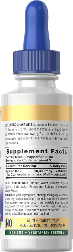 Carlyle Vitamin B12 Sublingual | 10,000mcg | 2 fl oz | Vegetarian, Non-GMO, Gluten Free Liquid Drops - Product Image