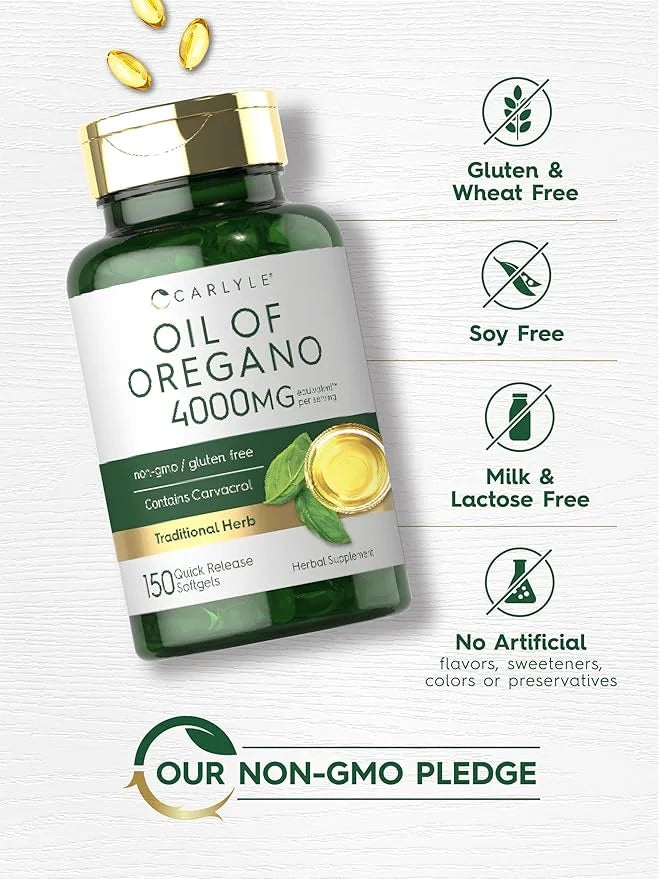 Carlyle Oregano Oil 4000mg Supplement | 150 Softgel Capsules | Contains Carvacrol | Non-GMO & Gluten Free Formula - Produc...