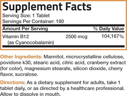 Vitamin B12 2500mcg Shot Of Energy B12 Vitamin 180 Count