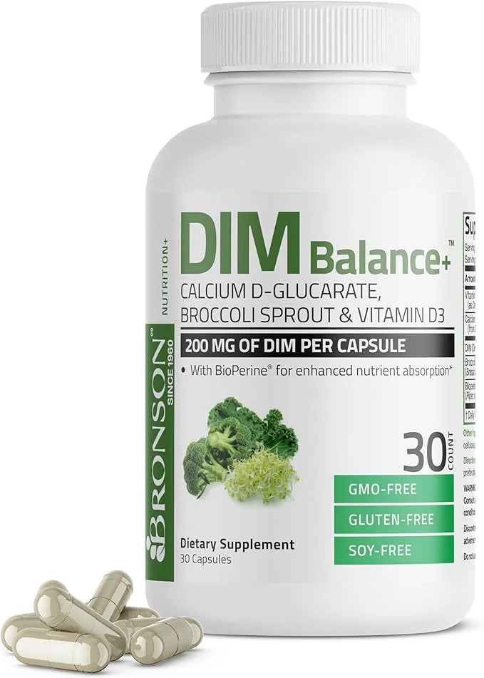 Bronson DIM Balance+ Calcium D-Glucarate, Broccoli Sprouts and Vitamin D3 200 MG of DIM per Capsule Supports Estrogen Meta...