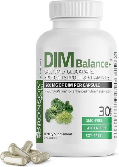 Bronson DIM Balance+ Calcium D-Glucarate, Broccoli Sprouts and Vitamin D3 200 MG of DIM per Capsule Supports Estrogen Meta...