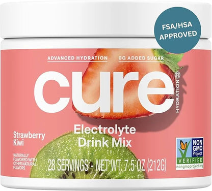 Cure Hydration | Plant-Based Electrolyte Drink Mix | No Added Sugar | FSA & HSA | Dehydration Relief Powder Made with Coco...