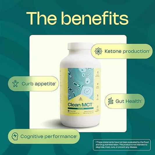 LevelUp Clean MCT Oil Capsules - 100% Caprylic C8 for Energy, Focus, Weight Management, Gut Health, Brain Superfuel - Keto...