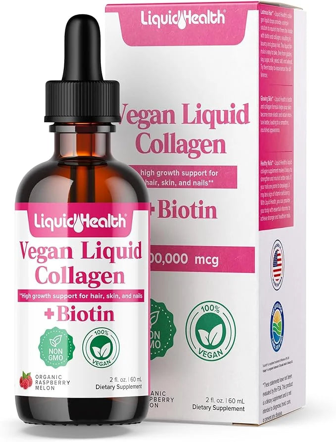 LIQUIDHEALTH 100% Vegan Collagen Plus Biotin 100,000mcg Liquid Drops - Plant-Based Liquid Collagen for Women, Men - Hair &...