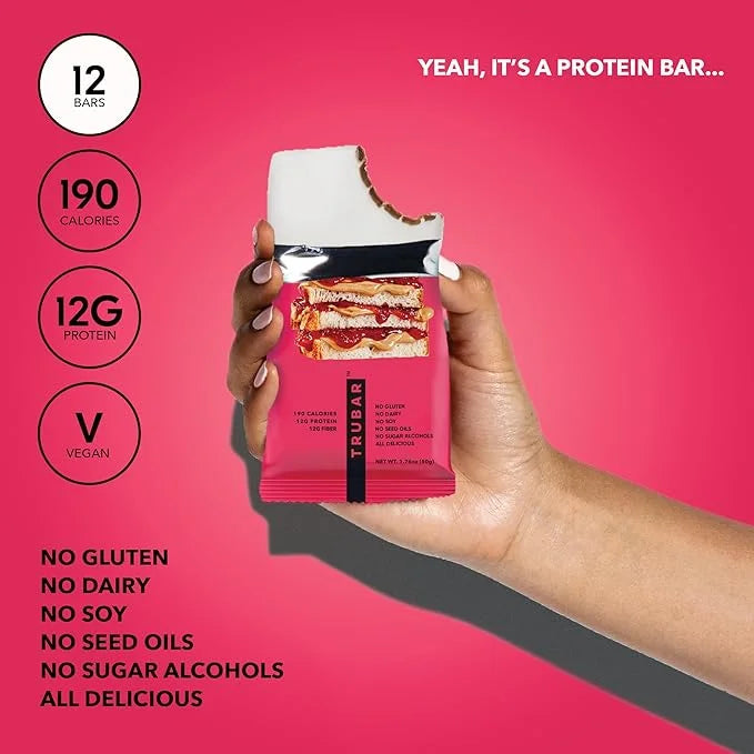 TRUBAR Vegan Protein Bar, Get In My Belly Pb & Jelly, Gluten Free, Plant Based, High Fiber, Dairy Free, Low Fat, Non GMO, ...