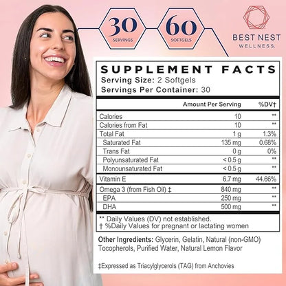 Best Nest Wellness Mama Bird Prenatal 3 DHA 500 mg 60 Ct