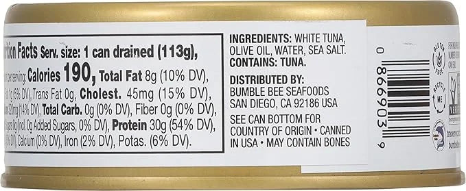 Bumble Bee Prime Solid White Albacore Tuna in Olive Oil, 5 oz Cans (Pack of 12) - Premium Wild Caught Tuna - 30g Protein p...