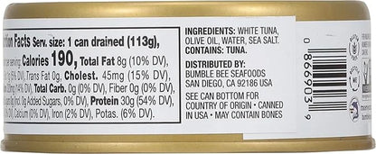 Bumble Bee Prime Solid White Albacore Tuna in Olive Oil, 5 oz Cans (Pack of 12) - Premium Wild Caught Tuna - 30g Protein p...