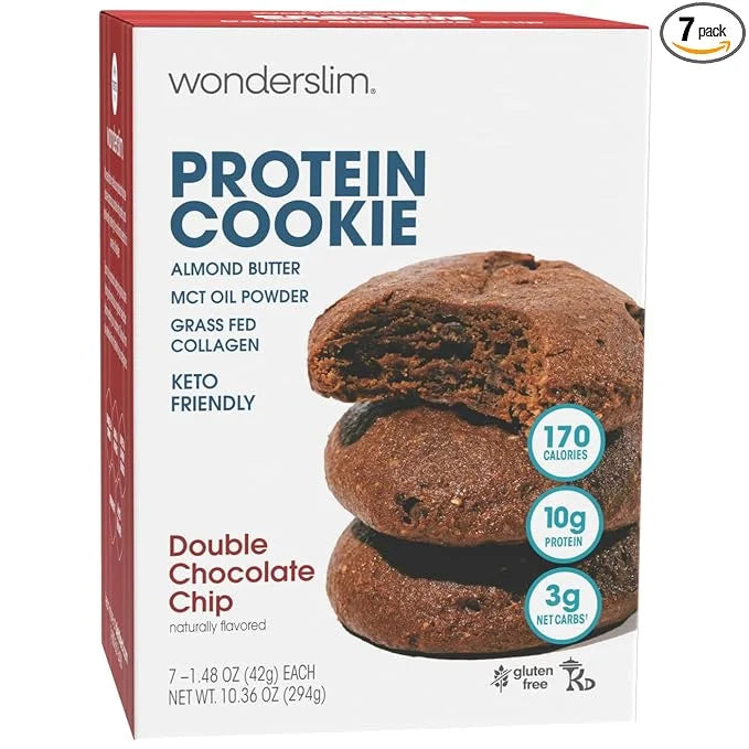 Wonderslim Protein Cookie, Double Chocolate, Keto friendly, Low Carb, Gluten Free (7ct) - Product Image