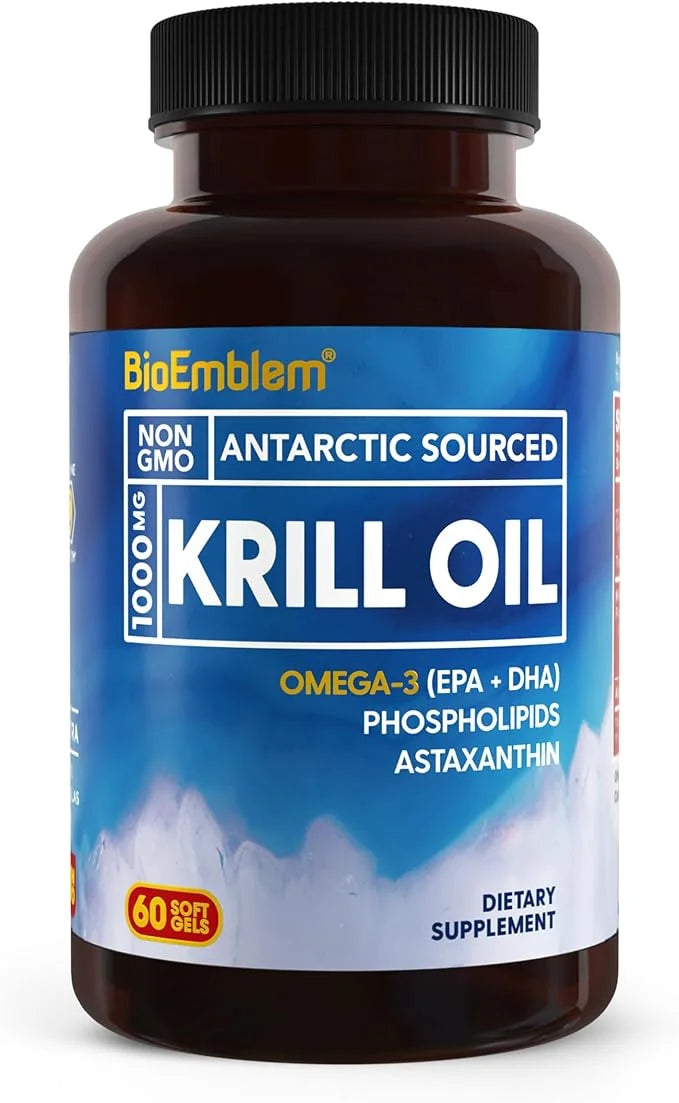 BioEmblem Antarctic Krill Oil Supplement 1000mg | Omega-3 Oil 60-Count Non-GMO