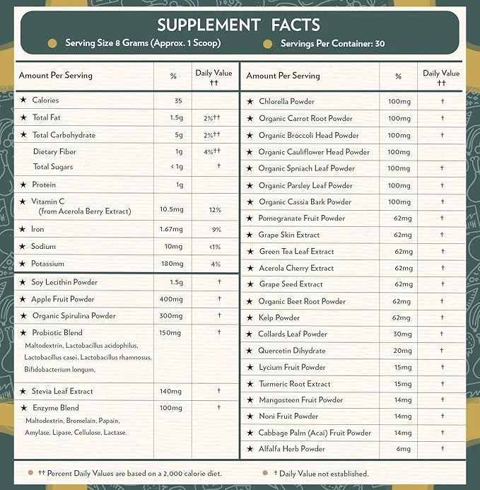 TERRA ORIGIN Superfoods Greens Immune Defense 30 Servings
