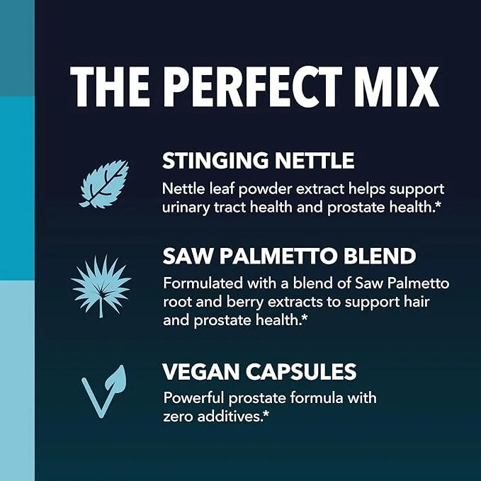 Saw Palmetto with Stinging Nettle Capsules - 2X Prostate Support Supplement for Men’s Health - 120 Count - DHT Blocker for...