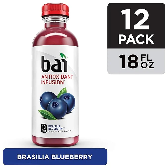 Bai Flavored Water, Brasilia Blueberry, Antioxidant Infused Drinks, 18 Fluid Ounce Bottle (Pack of 12) - Product Image