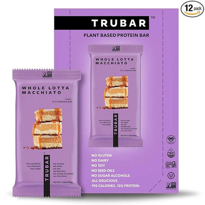 TRUBAR Vegan Protein Bar, Whole Lotta Macchiato, Gluten Free, Plant Based Protein, Dairy Free, Non GMO, Soy Free, No Sugar...