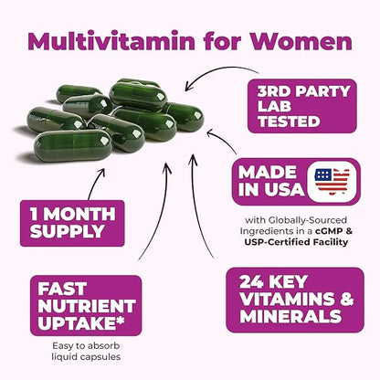 Multivitamin for Women - Daily Womens Multivitamin & Multimineral with Vitamin A, C, D, E, B12, Zinc, Iron. Vitamins for W...