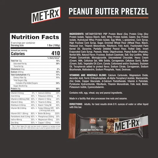 MET-Rx Big 100 Colossal Protein Bars, Great as Healthy Meal Replacement, Snack, and Help Support Energy, Peanut Butter Pre...