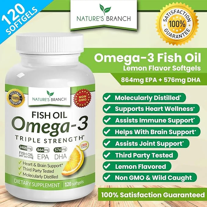 Best Triple Strength Omega 3 Fish 2400mg | 120 Capsules 864mg EPA 576mg DHA