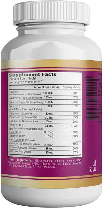 365 Health Prenatal Multivitamin with Folic 240 Tablets, 240 Day