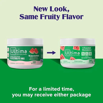 Ultima Replenisher Daily Electrolyte Powder Drink Mix – Watermelon, 30 Servings – Hydration Powder with 6 Key Electrolytes...