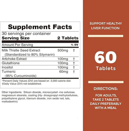 Nature's Key Milk Thistle 500mg Liver Supplement,30:1 Extra 80% Silymarin 5- in-1 in-1 Liver Turmeric-60 Tablets