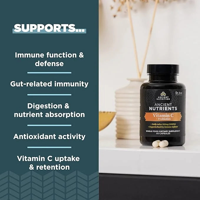 Ancient Nutrition Probiotics and Vitamin C Supplement, Supports Healthy Immune System and Gut Health, Made Without GMOs, S...