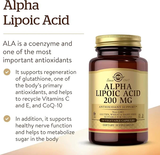 Solgar Alpha Lipoic Acid 200 mg, 50 Vegetable CoQ-10 - 50 Servings